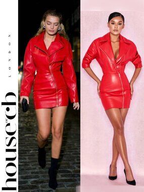 💥A BOMBSHELL!💥House of CB Georgia Leather Jacket Dress in Red